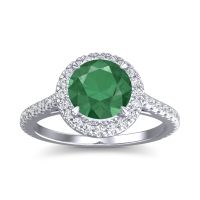 Emerald Engagement Ring In Palladium With Diamond - Zalka Round Halo Ring