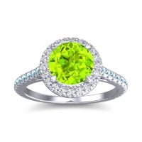 Peridot Ring In Palladium With Diamond And Aquamarine Zalka Round Halo Ring