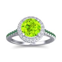 Peridot Ring In Palladium With Diamond And Emerald Zalka Round Halo Ring