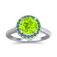 Peridot Engagement Ring In Palladium With Emerald And Diamond - Zalka Round Halo Ring