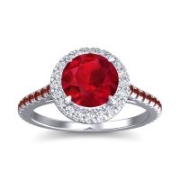 Lab Ruby Ring In Palladium With Diamond And Garnet Zalka Round Halo Ring