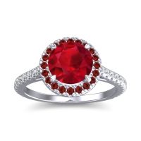 Lab Ruby Engagement Ring In Palladium With Garnet And Diamond - Zalka Round Halo Ring