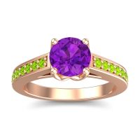 Amethyst Ring In 14K Rose Gold With Peridot Dala Round Classic Ring