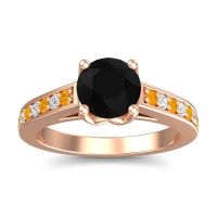 Black Onyx Ring In 14K Rose Gold With Citrine And Lab Diamond Dala Round Classic Ring