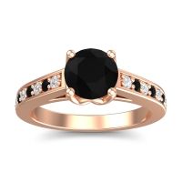 Black Onyx Ring In 14K Rose Gold With Lab Diamond Dala Round Classic Ring