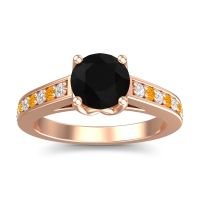 Black Onyx Ring In 14K Rose Gold With Diamond And Citrine Dala Round Classic Ring