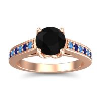 Black Onyx Ring In 14K Rose Gold With Swiss Blue Topaz And Blue Sapphire Dala Round Classic Ring