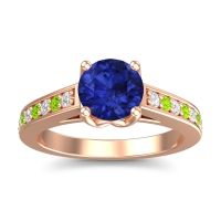 Blue Sapphire Ring In 18K Rose Gold With Lab Diamond And Peridot Dala Round Classic Ring