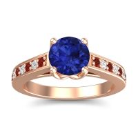 Blue Sapphire Ring In 18K Rose Gold With Garnet And Lab Diamond Dala Round Classic Ring