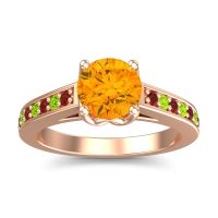 Citrine Ring In 14K Rose Gold With Garnet And Peridot Dala Round Classic Ring