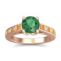 Emerald Engagement Ring In 14K Rose Gold With Citrine And Diamond - Dala Round Classic Ring