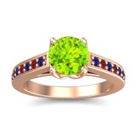 Peridot Ring In 14K Rose Gold With Blue Sapphire And Garnet Dala Round Classic Ring