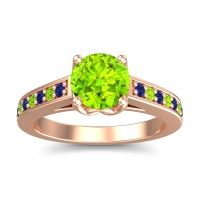 Peridot Ring In 14K Rose Gold With Blue Sapphire Dala Round Classic Ring