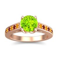 Peridot Ring In 14K Rose Gold With Citrine And Garnet Dala Round Classic Ring