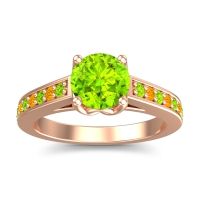 Peridot Ring In 14K Rose Gold With Citrine Dala Round Classic Ring