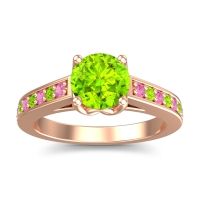 Peridot Ring In 14K Rose Gold With Pink Tourmaline Dala Round Classic Ring