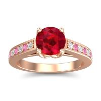 Ruby Ring In 14K Rose Gold With Diamond And Pink Tourmaline Dala Round Classic Ring