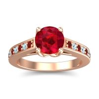 Ruby Ring In 18K Rose Gold With Garnet And Aquamarine Dala Round Classic Ring