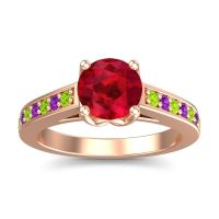Ruby Ring In 14K Rose Gold With Peridot And Amethyst Dala Round Classic Ring