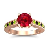 Ruby Ring In 14K Rose Gold With Peridot And Black Onyx Dala Round Classic Ring