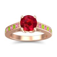 Ruby Ring In 14K Rose Gold With Pink Tourmaline And Peridot Dala Round Classic Ring