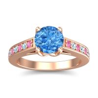 Swiss Blue Topaz Ring In 14K Rose Gold With Pink Tourmaline And Aquamarine Dala Round Classic Ring