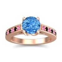 Swiss Blue Topaz Ring In 14K Rose Gold With Pink Tourmaline And Black Onyx Dala Round Classic Ring