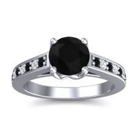 Black Onyx Engagement Ring In 14k White Gold With Diamond - Dala Round Classic Ring