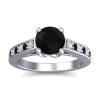 Black Onyx Ring In 14k White Gold With Diamond Dala Round Classic Ring