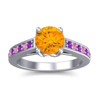Citrine Ring In 14k White Gold With Amethyst And Pink Tourmaline Dala Round Classic Ring