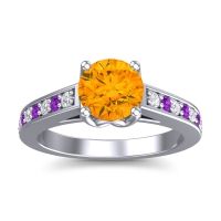 Citrine Ring In 14k White Gold With Lab Diamond And Amethyst Dala Round Classic Ring