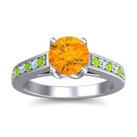 Citrine Ring In 14k White Gold With Peridot And Aquamarine Dala Round Classic Ring