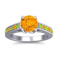 Citrine Ring In 14k White Gold With Peridot Dala Round Classic Ring