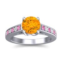 Citrine Ring In 14k White Gold With Pink Tourmaline And Lab Diamond Dala Round Classic Ring