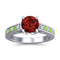 Garnet Ring In 14k White Gold With Aquamarine And Peridot Dala Round Classic Ring