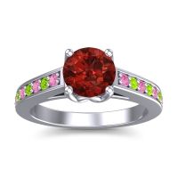 Garnet Ring In 14k White Gold With Pink Tourmaline And Peridot Dala Round Classic Ring