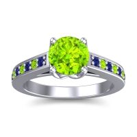 Peridot Ring In 14k White Gold With Blue Sapphire Dala Round Classic Ring