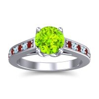 Peridot Ring In 14k White Gold With Garnet And Aquamarine Dala Round Classic Ring