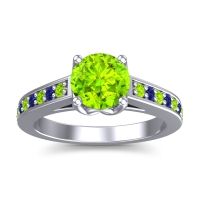 Peridot Ring In 14k White Gold With Blue Sapphire Dala Round Classic Ring