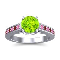Peridot Ring In 14k White Gold With Pink Tourmaline And Garnet Dala Round Classic Ring