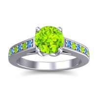 Peridot Ring In 14k White Gold With Swiss Blue Topaz Dala Round Classic Ring