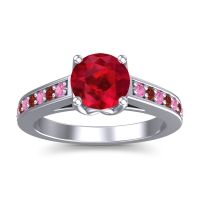 Ruby Ring In 14k White Gold With Pink Tourmaline And Garnet Dala Round Classic Ring