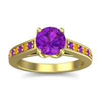 Amethyst Ring In 14k Yellow Gold With Citrine Dala Round Classic Ring