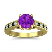 Amethyst Ring In 14k Yellow Gold With Aquamarine And Black Onyx Dala Round Classic Ring