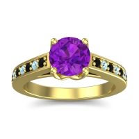 Amethyst Ring In 14k Yellow Gold With Black Onyx And Aquamarine Dala Round Classic Ring