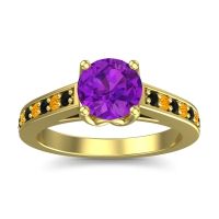 Amethyst Ring In 14k Yellow Gold With Black Onyx And Citrine Dala Round Classic Ring