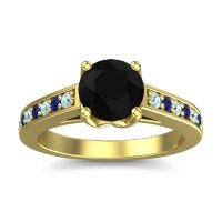 Black Onyx Ring In 14k Yellow Gold With Aquamarine And Blue Sapphire Dala Round Classic Ring