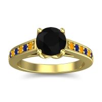 Black Onyx Ring In 14k Yellow Gold With Citrine And Blue Sapphire Dala Round Classic Ring
