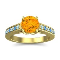 Citrine Ring In 14k Yellow Gold With Aquamarine And Swiss Blue Topaz Dala Round Classic Ring