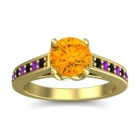 Citrine Ring In 14k Yellow Gold With Black Onyx And Amethyst Dala Round Classic Ring